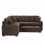 82.6" Brown/Khaki/Navy Blue L-Shape Convertible Sofa Bed with Wheels & USB Ports, 2-3 Seater