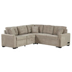 82.6" Brown/Khaki/Navy Blue L-Shape Convertible Sofa Bed with Wheels & USB Ports, 2-3 Seater