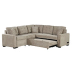 82.6" Brown/Khaki/Navy Blue L-Shape Convertible Sofa Bed with Wheels & USB Ports, 2-3 Seater