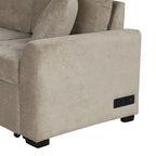 82.6" Brown/Khaki/Navy Blue L-Shape Convertible Sofa Bed with Wheels & USB Ports, 2-3 Seater