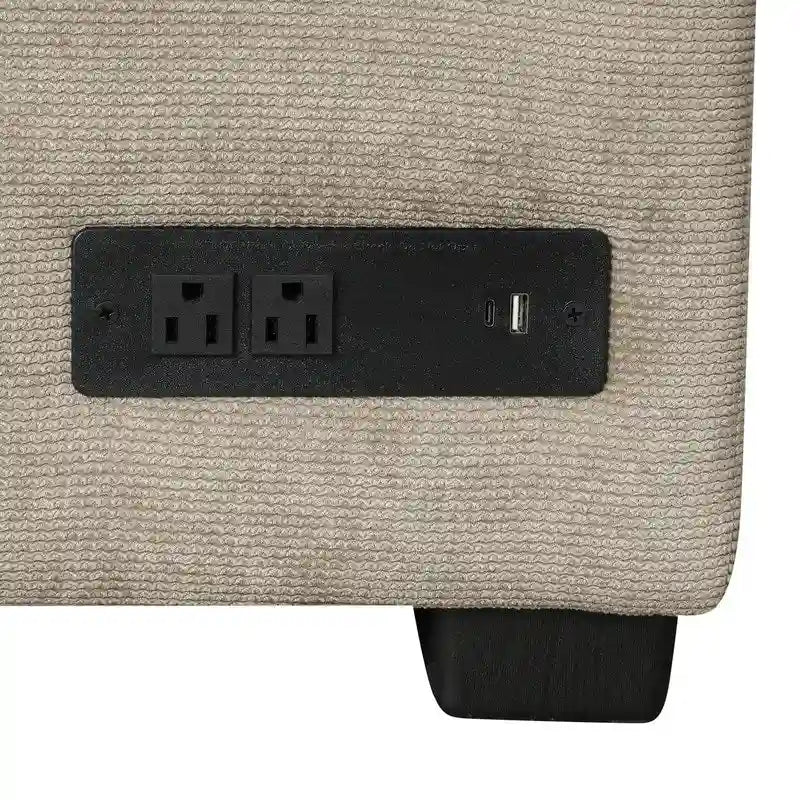 82.6" Brown/Khaki/Navy Blue L-Shape Convertible Sofa Bed with Wheels & USB Ports, 2-3 Seater