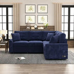82.6" Brown/Khaki/Navy Blue L-Shape Convertible Sofa Bed with Wheels & USB Ports, 2-3 Seater