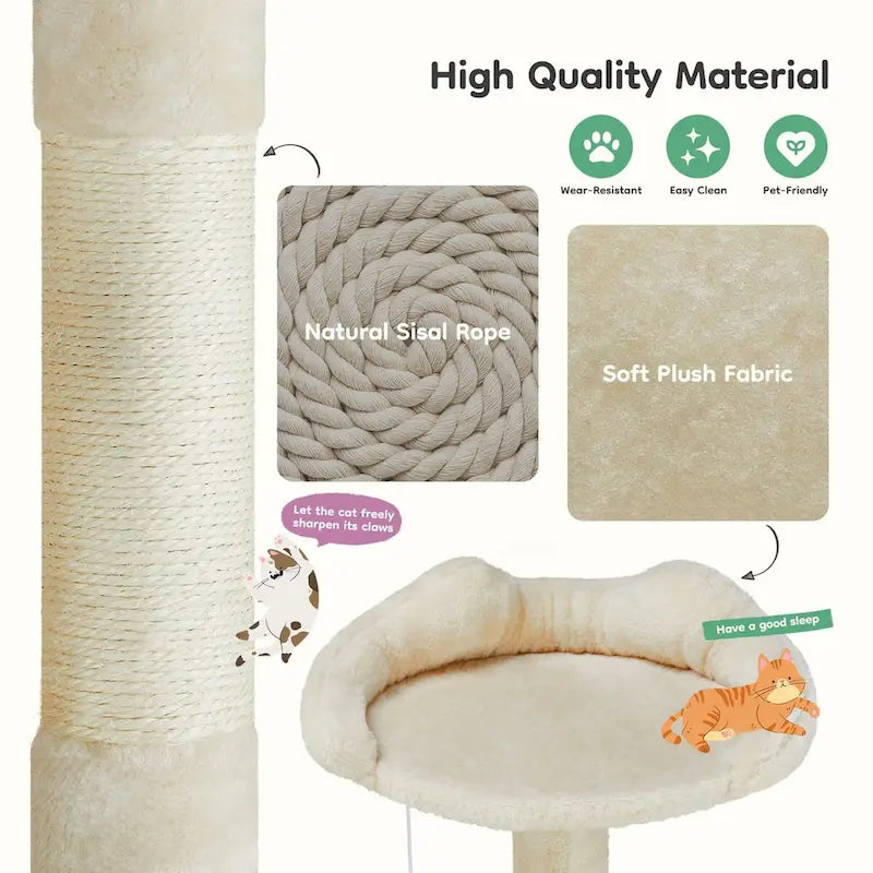 Gray / Beige 54" Multi-Level Cat Tree Tower, Plush & Sisal, for 3–4 Cats