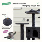 Gray / Beige 54" Multi-Level Cat Tree Tower, Plush & Sisal, for 3–4 Cats