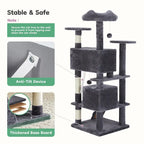 Gray / Beige 54" Multi-Level Cat Tree Tower, Plush & Sisal, for 3–4 Cats