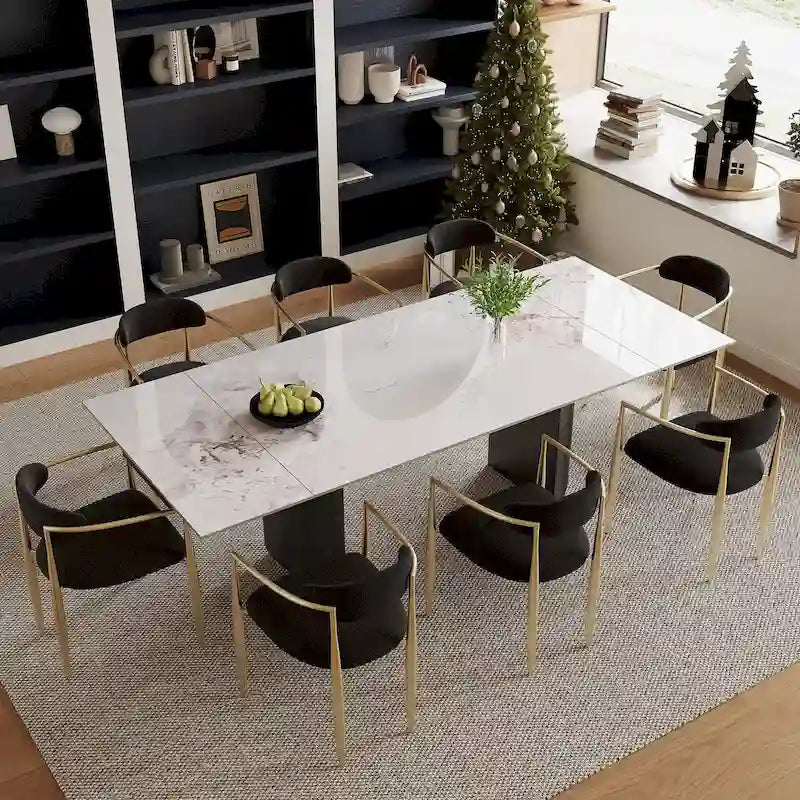 Black Base & White/Black Chair Extendable Sintered Stone Dining Set for 8–10