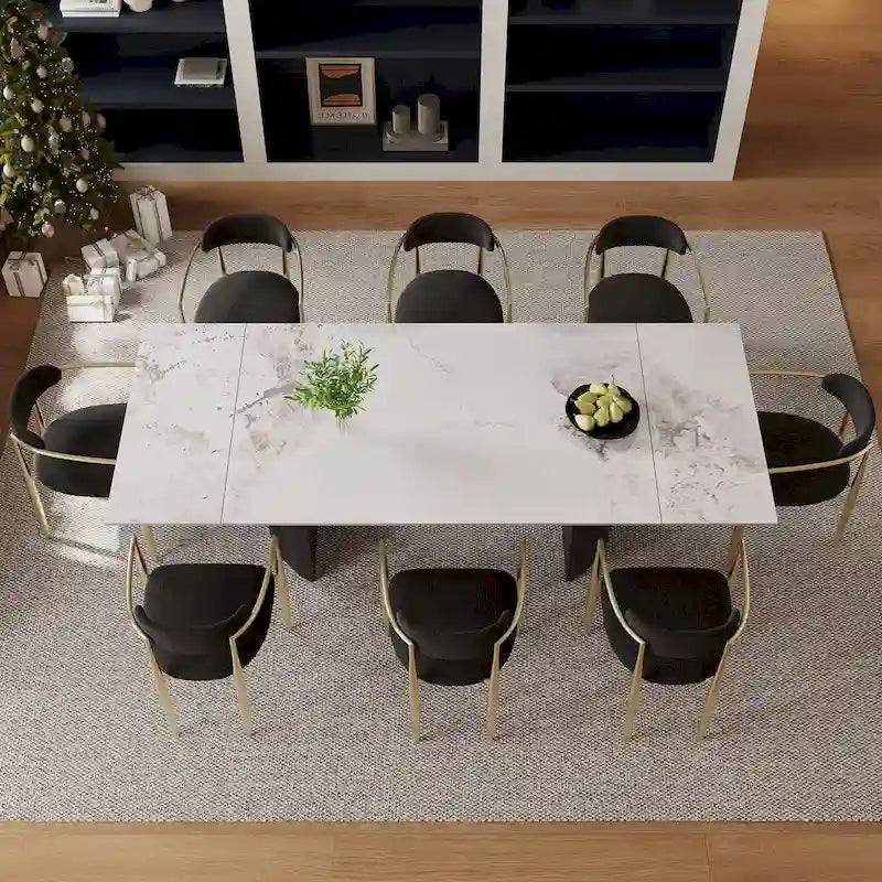 Black Base & White/Black Chair Extendable Sintered Stone Dining Set for 8–10