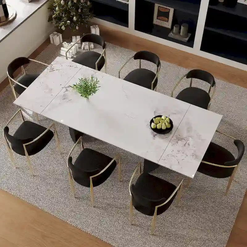 Black Base & White/Black Chair Extendable Sintered Stone Dining Set for 8–10