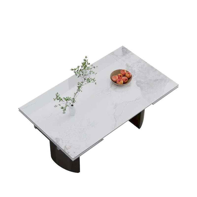 Black Base & White/Black Chair Extendable Sintered Stone Dining Set for 8–10