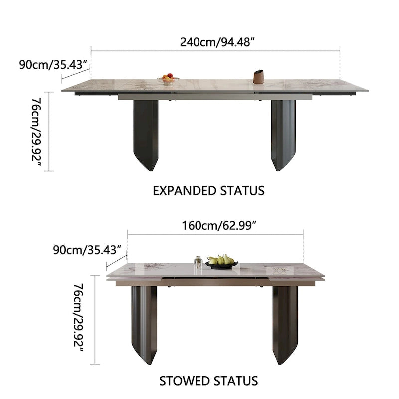 Black Base & White/Black Chair Extendable Sintered Stone Dining Set for 8–10