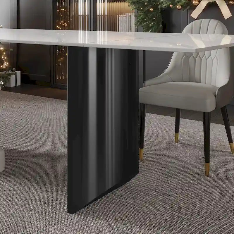 Black Base & White/Black Chair Extendable Sintered Stone Dining Set for 8–10