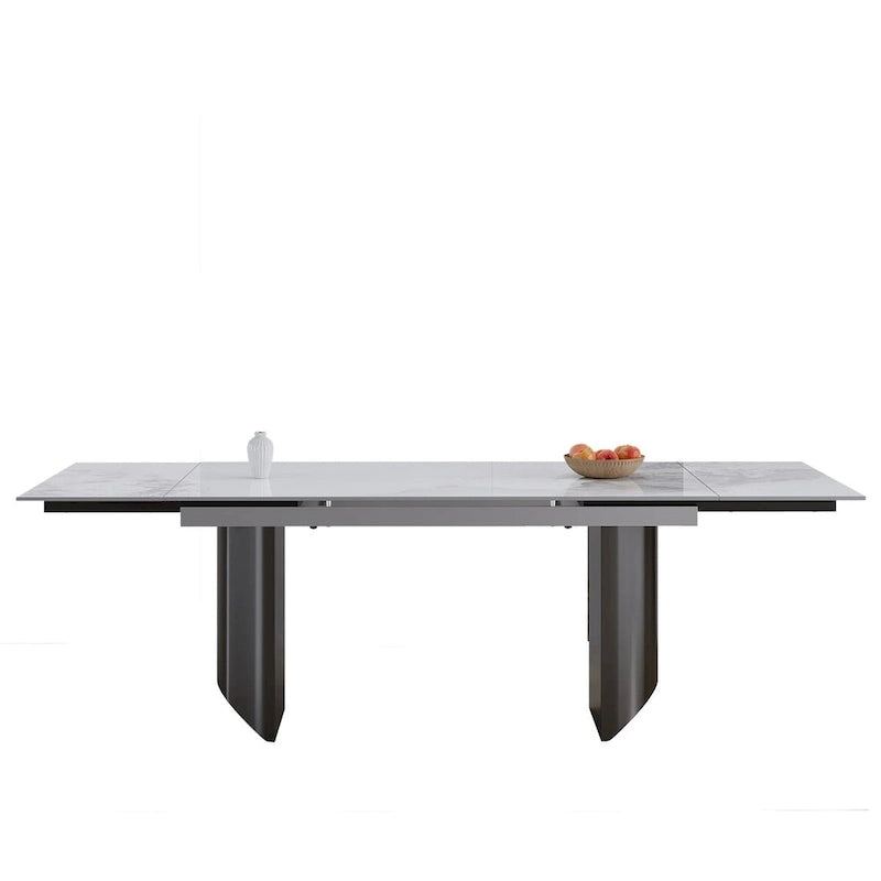 Black Base & White/Black Chair Extendable Sintered Stone Dining Set for 8–10