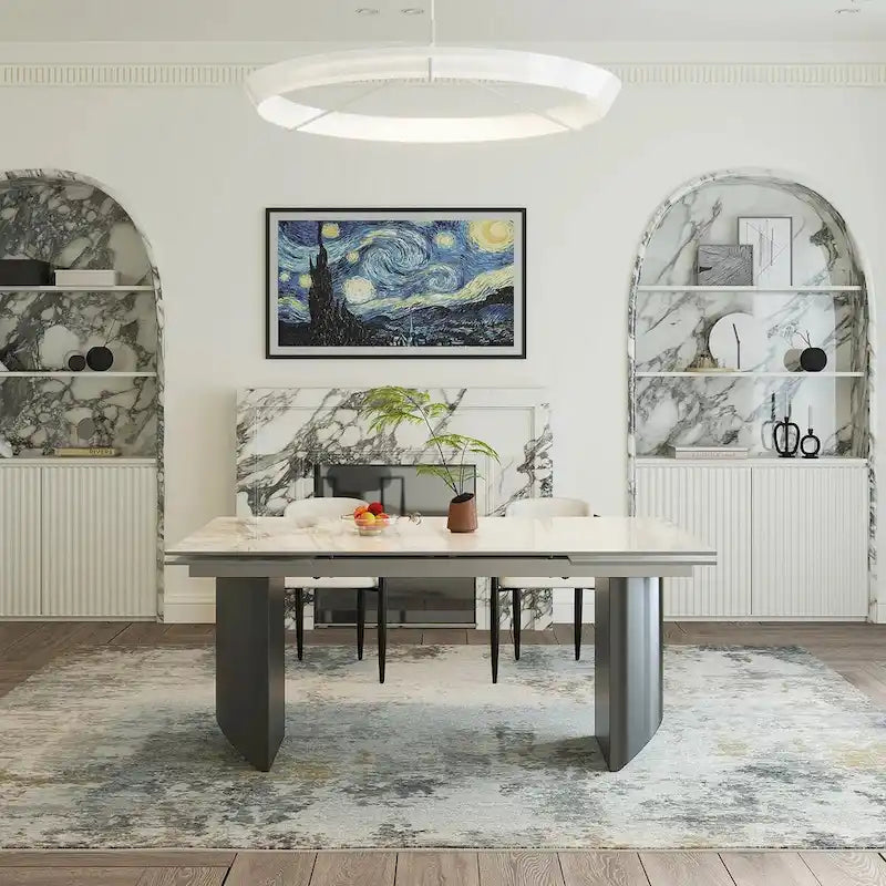 Black Base & White/Black Chair Extendable Sintered Stone Dining Set for 8–10