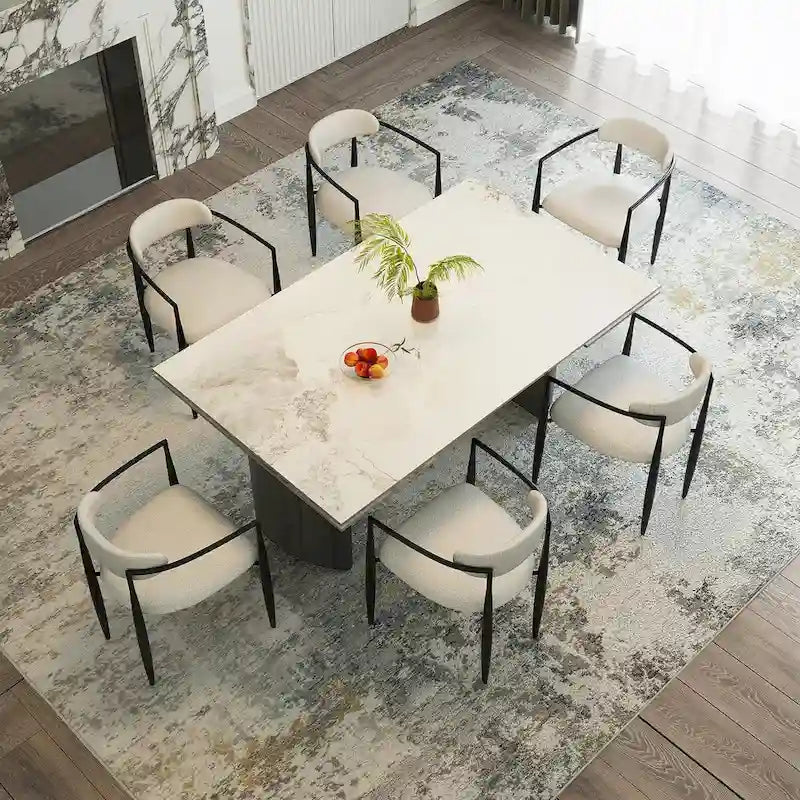 Black Base & White/Black Chair Extendable Sintered Stone Dining Set for 8–10
