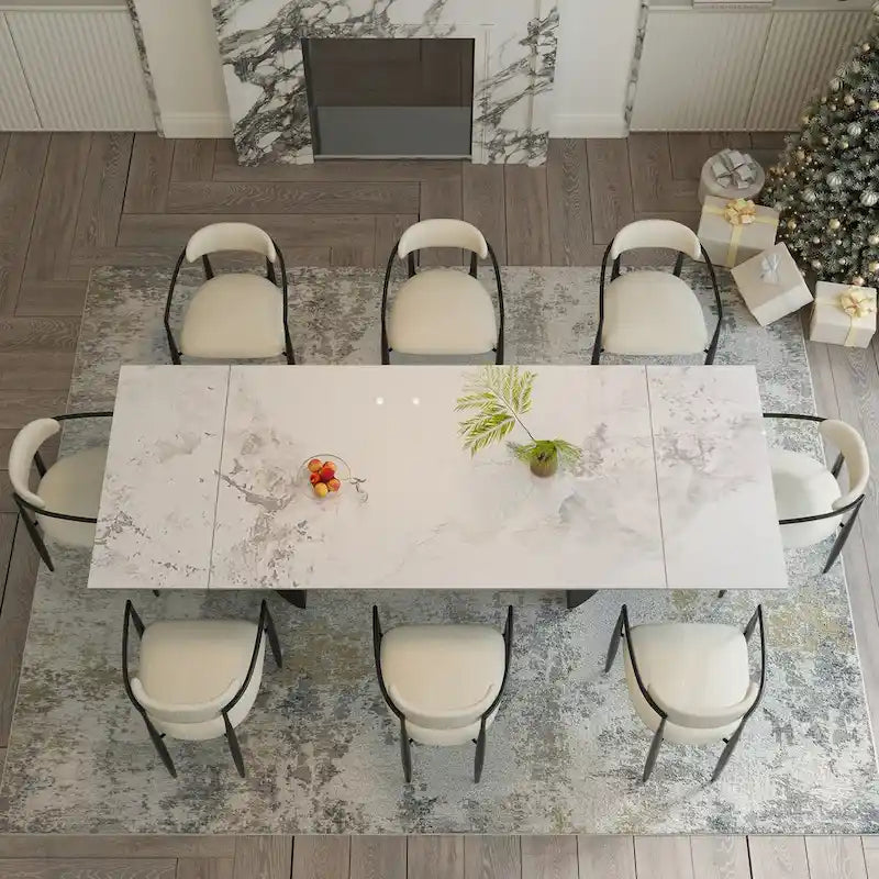 Black Base & White/Black Chair Extendable Sintered Stone Dining Set for 8–10