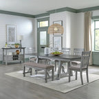 Smokey Grey Dining Set for 6, Trestle Style