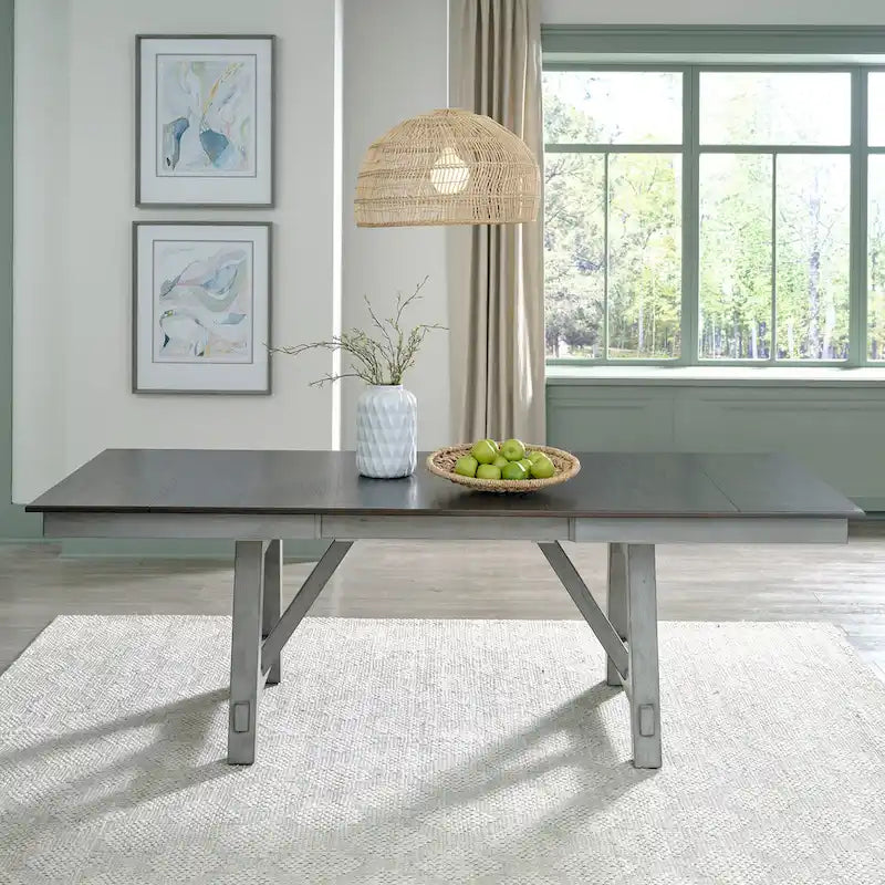 Smokey Grey Dining Set for 6, Trestle Style