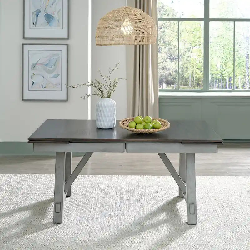 Smokey Grey Dining Set for 6, Trestle Style