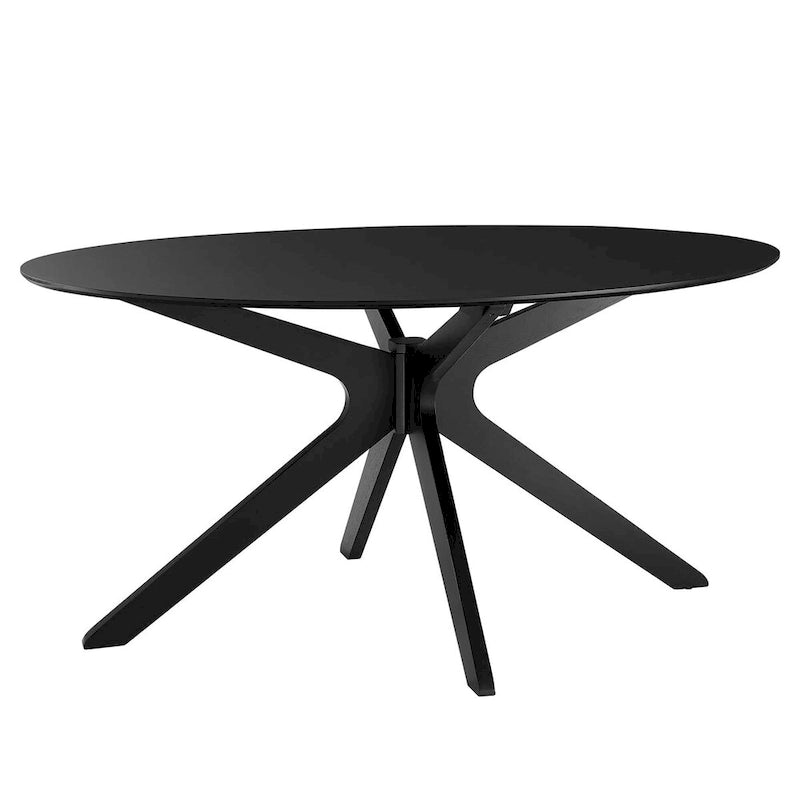Black Oval Dining Table with Cross Base, Seats 6