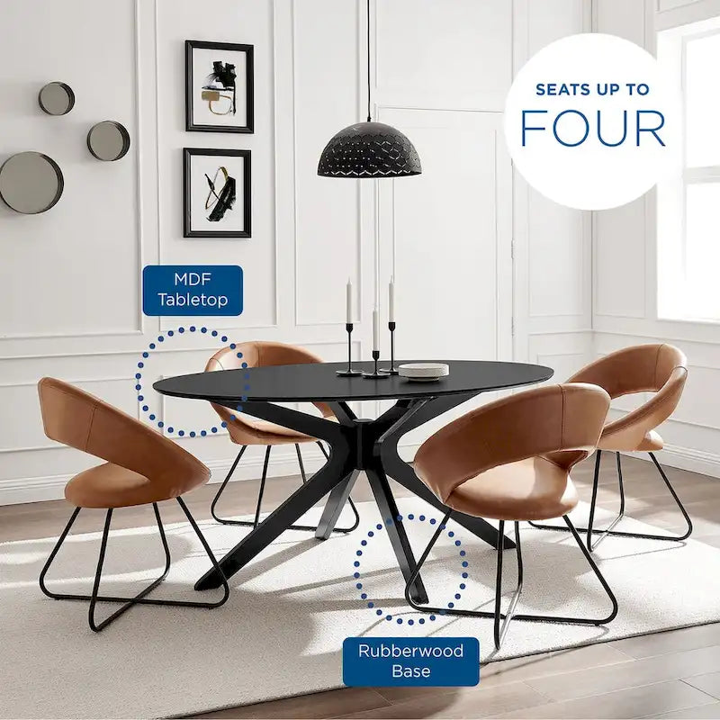 Black Oval Dining Table with Cross Base, Seats 6