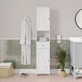 White & Brown Freestanding Linen Tower Cabinet – Farmhouse Style, 1-Person Use
