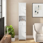 White & Brown Freestanding Linen Tower Cabinet – Farmhouse Style, 1-Person Use