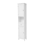 White & Brown Freestanding Linen Tower Cabinet – Farmhouse Style, 1-Person Use