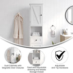 White & Brown Freestanding Linen Tower Cabinet – Farmhouse Style, 1-Person Use