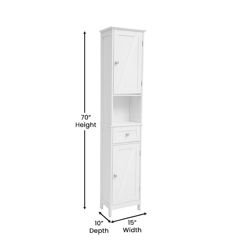 White & Brown Freestanding Linen Tower Cabinet – Farmhouse Style, 1-Person Use