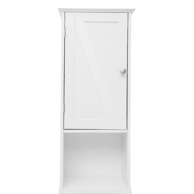 White & Brown Freestanding Linen Tower Cabinet – Farmhouse Style, 1-Person Use