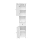 White & Brown Freestanding Linen Tower Cabinet – Farmhouse Style, 1-Person Use