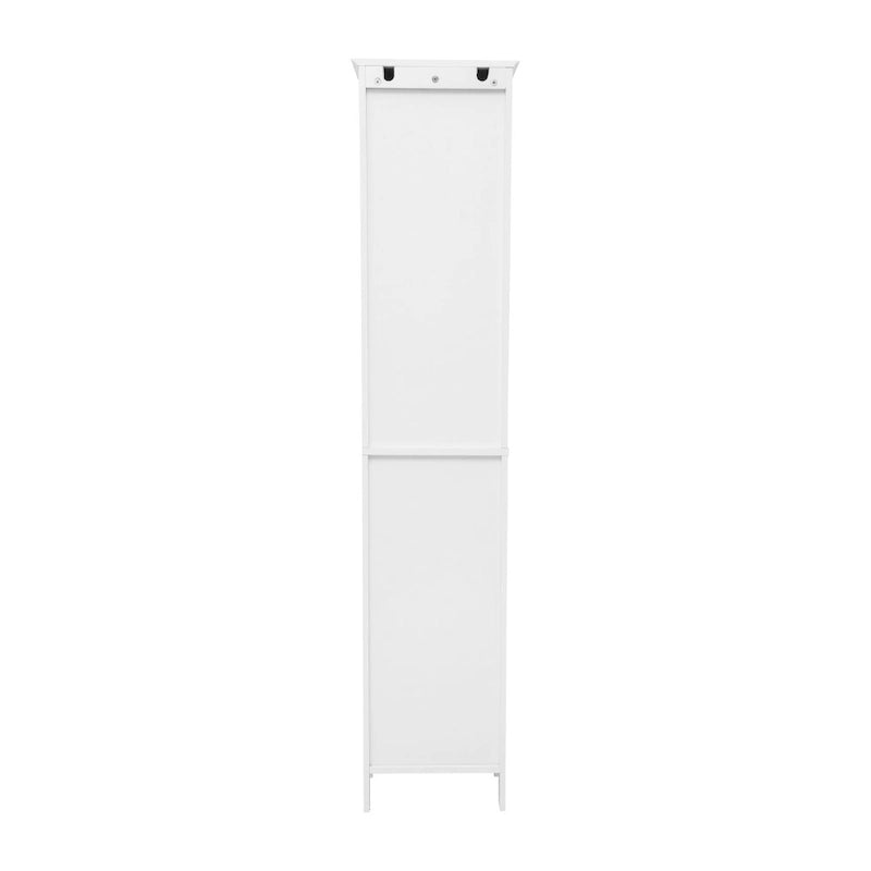 White & Brown Freestanding Linen Tower Cabinet – Farmhouse Style, 1-Person Use
