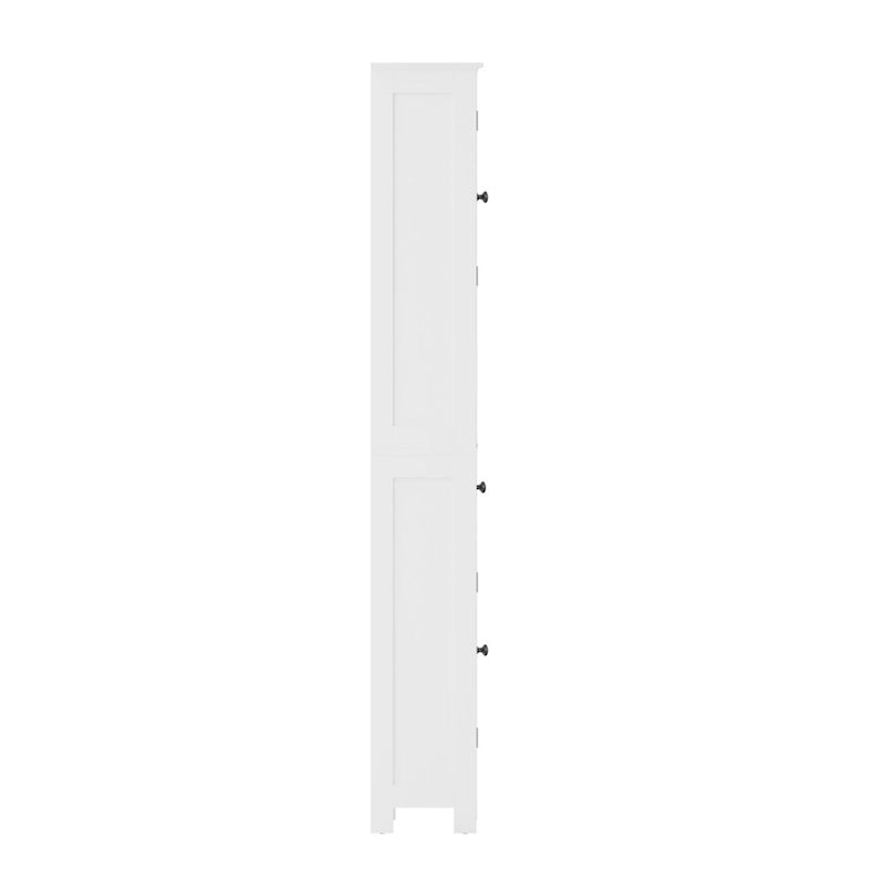 White & Brown Freestanding Linen Tower Cabinet – Farmhouse Style, 1-Person Use