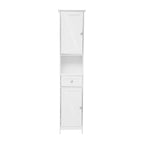 White & Brown Freestanding Linen Tower Cabinet – Farmhouse Style, 1-Person Use