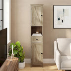 White & Brown Freestanding Linen Tower Cabinet – Farmhouse Style, 1-Person Use