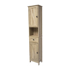 White & Brown Freestanding Linen Tower Cabinet – Farmhouse Style, 1-Person Use