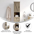 White & Brown Freestanding Linen Tower Cabinet – Farmhouse Style, 1-Person Use