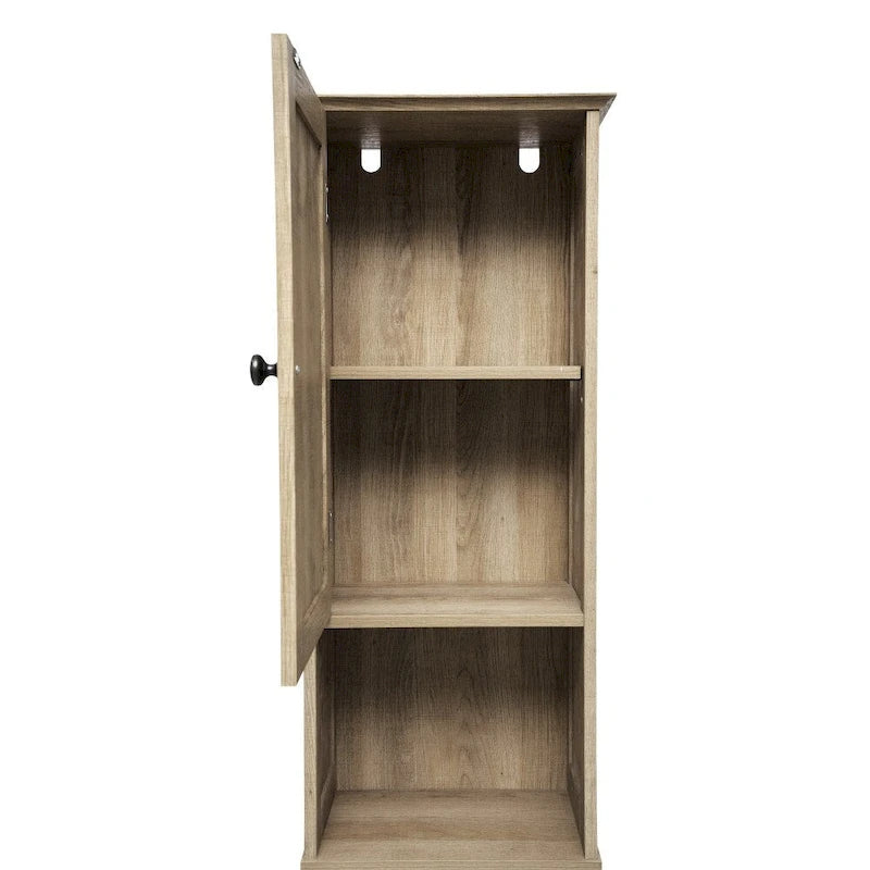 White & Brown Freestanding Linen Tower Cabinet – Farmhouse Style, 1-Person Use