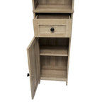 White & Brown Freestanding Linen Tower Cabinet – Farmhouse Style, 1-Person Use