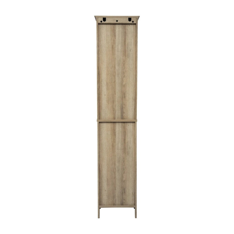 White & Brown Freestanding Linen Tower Cabinet – Farmhouse Style, 1-Person Use