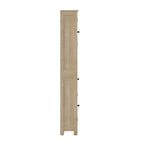 White & Brown Freestanding Linen Tower Cabinet – Farmhouse Style, 1-Person Use