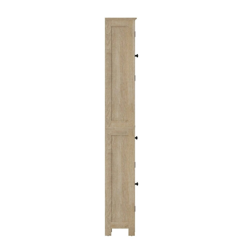 White & Brown Freestanding Linen Tower Cabinet – Farmhouse Style, 1-Person Use