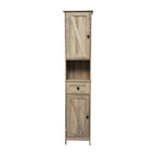 White & Brown Freestanding Linen Tower Cabinet – Farmhouse Style, 1-Person Use