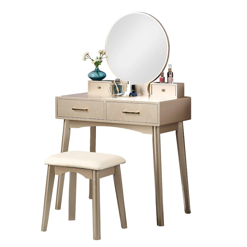 Purple/Gold/Pink/White Modern Vanity Table with Mirror & Stool, 1-Person