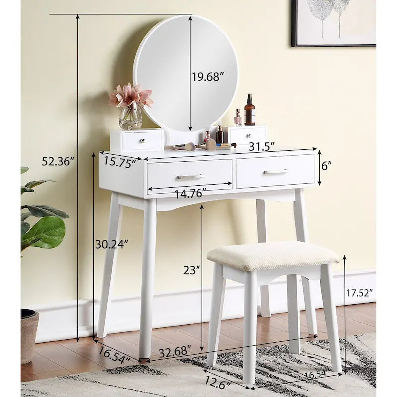 Purple/Gold/Pink/White Modern Vanity Table with Mirror & Stool, 1-Person