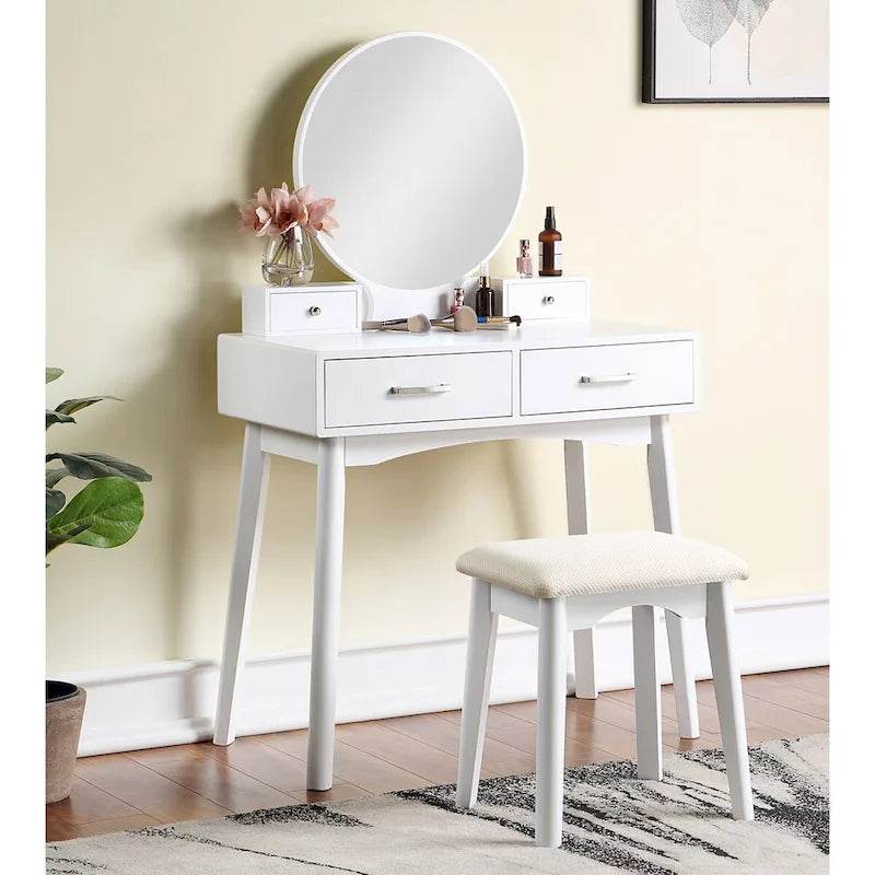 Purple/Gold/Pink/White Modern Vanity Table with Mirror & Stool, 1-Person