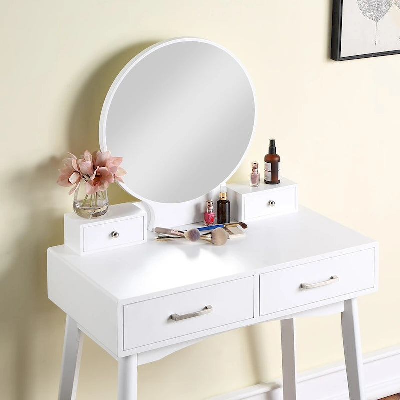 Purple/Gold/Pink/White Modern Vanity Table with Mirror & Stool, 1-Person