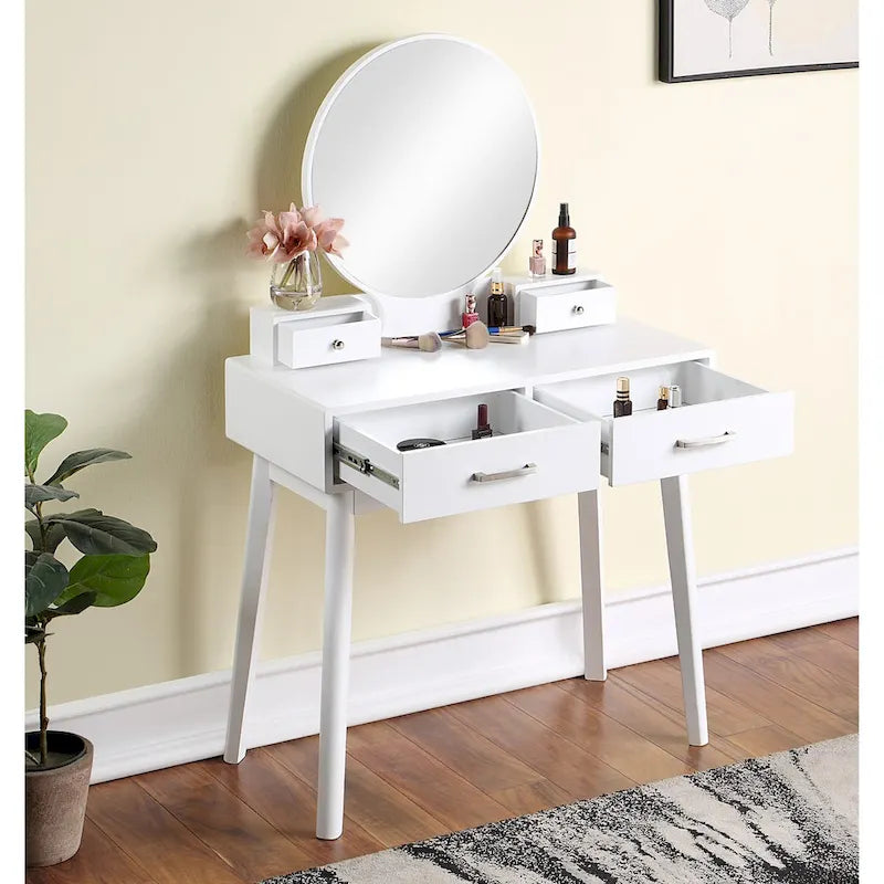 Purple/Gold/Pink/White Modern Vanity Table with Mirror & Stool, 1-Person