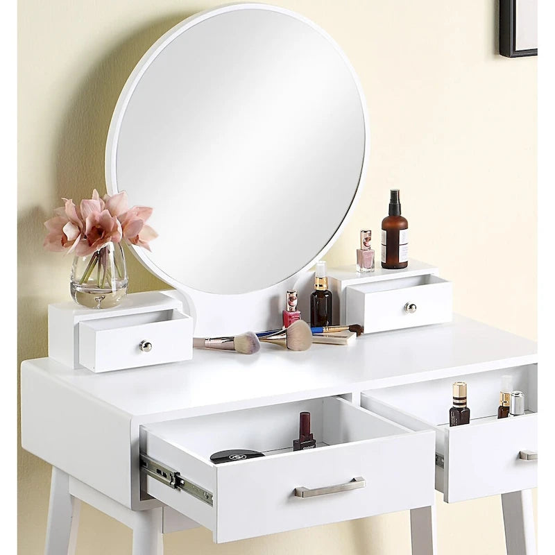 Purple/Gold/Pink/White Modern Vanity Table with Mirror & Stool, 1-Person