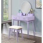 Purple/Gold/Pink/White Modern Vanity Table with Mirror & Stool, 1-Person